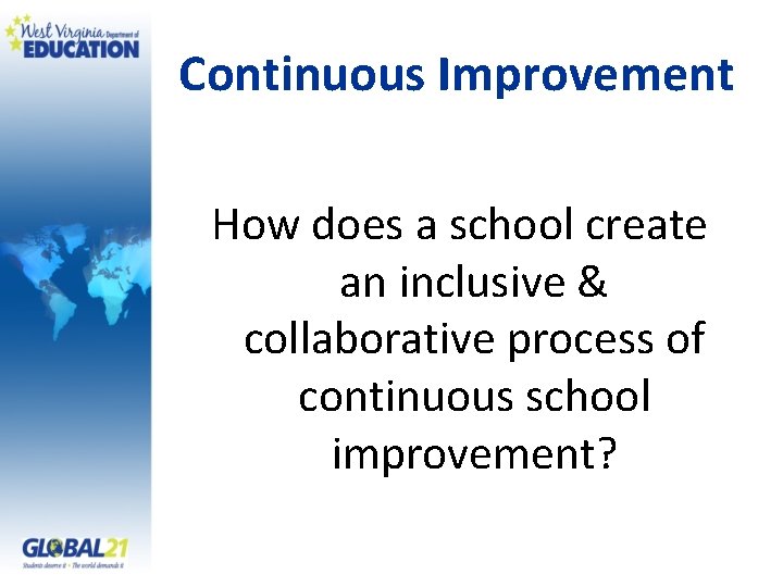 Continuous Improvement How does a school create an inclusive & collaborative process of continuous