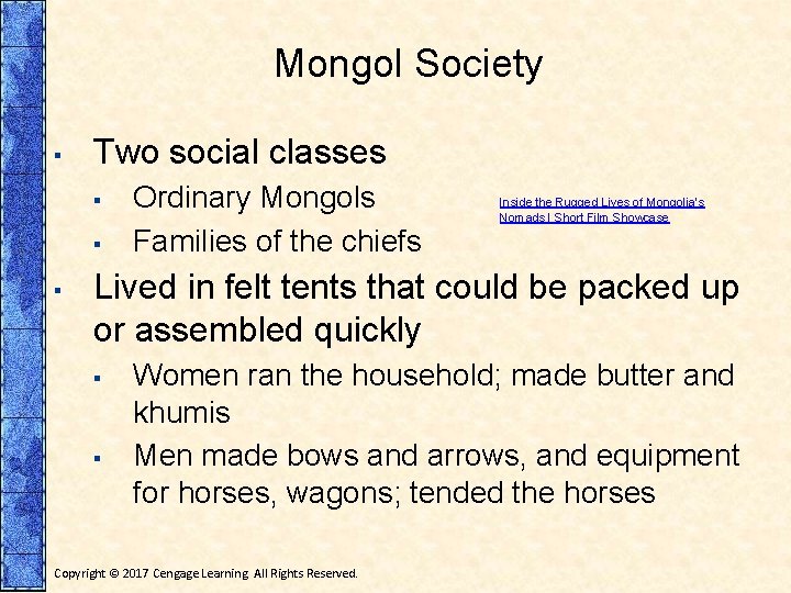 Mongol Society ▪ Two social classes ▪ ▪ ▪ Ordinary Mongols Families of the