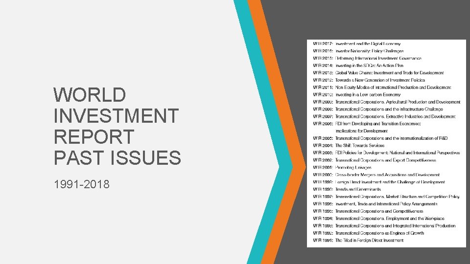 WORLD INVESTMENT REPORT PAST ISSUES 1991 -2018 