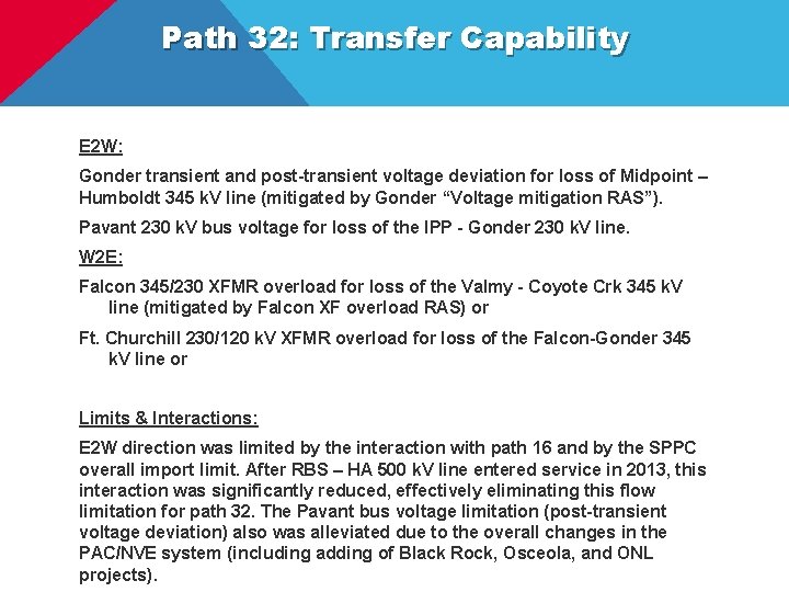 Path 32: Transfer Capability E 2 W: Gonder transient and post-transient voltage deviation for
