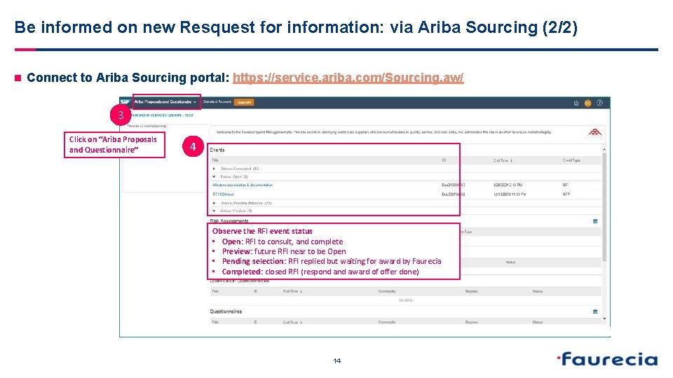  Be informed on new Resquest for information: via Ariba Sourcing (2/2) n Connect