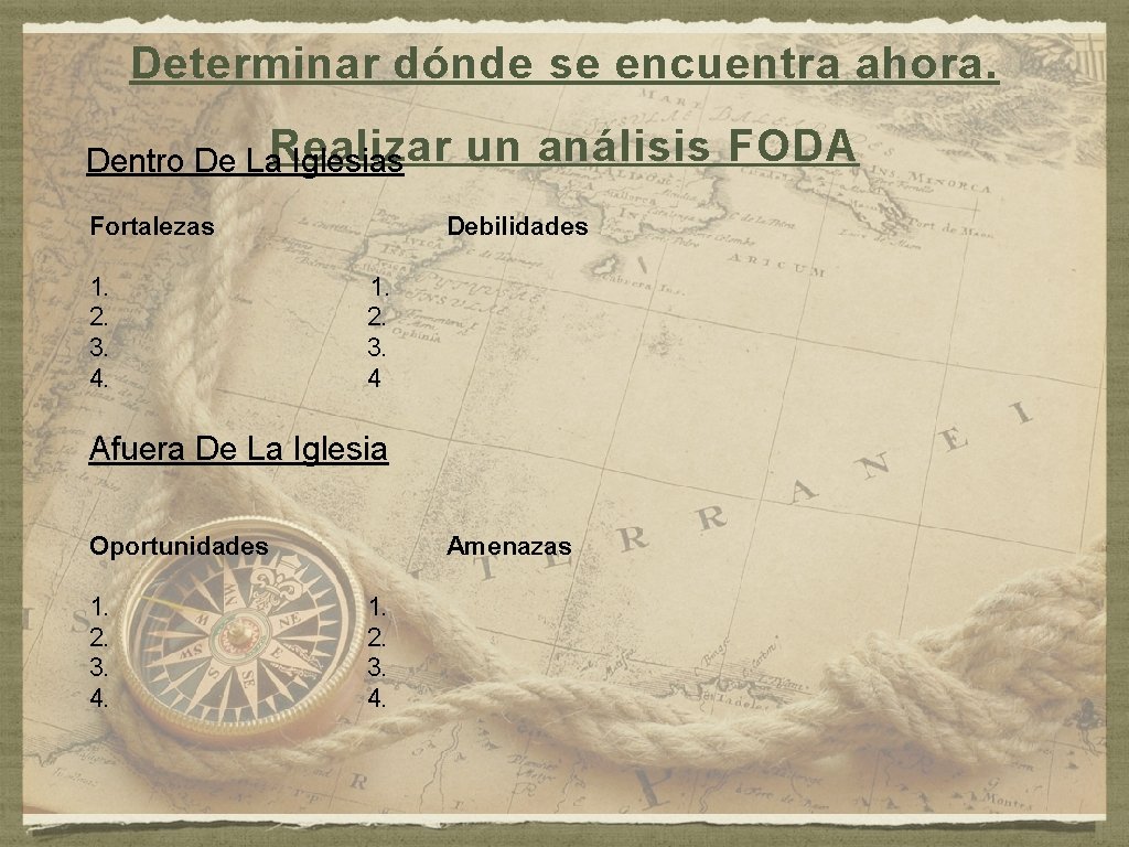 Determinar dónde se encuentra ahora. Realizar Dentro De La Iglesias Fortalezas un análisis FODA