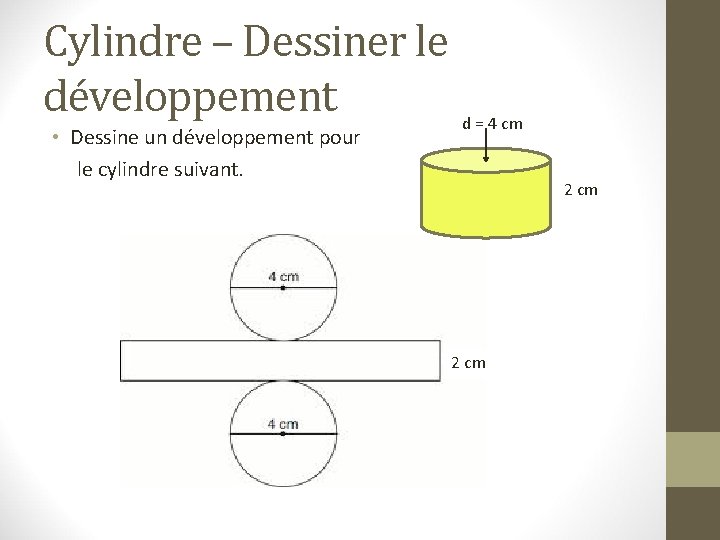 Cylindre – Dessiner le développement • Dessine un développement pour le cylindre suivant. d