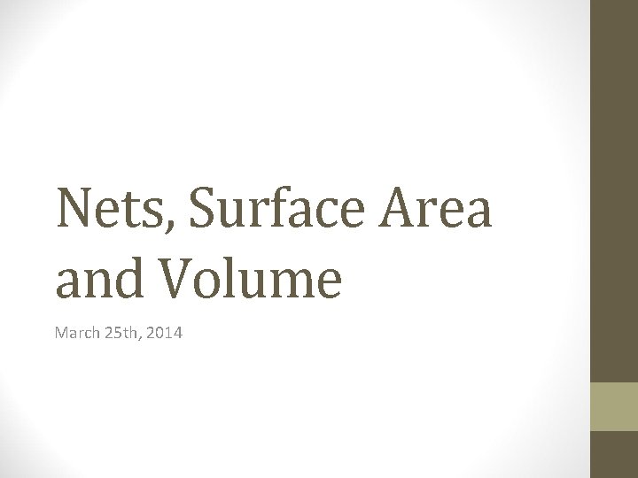 Nets, Surface Area and Volume March 25 th, 2014 