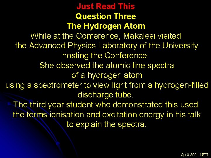 Just Read This Question Three The Hydrogen Atom While at the Conference, Makalesi visited