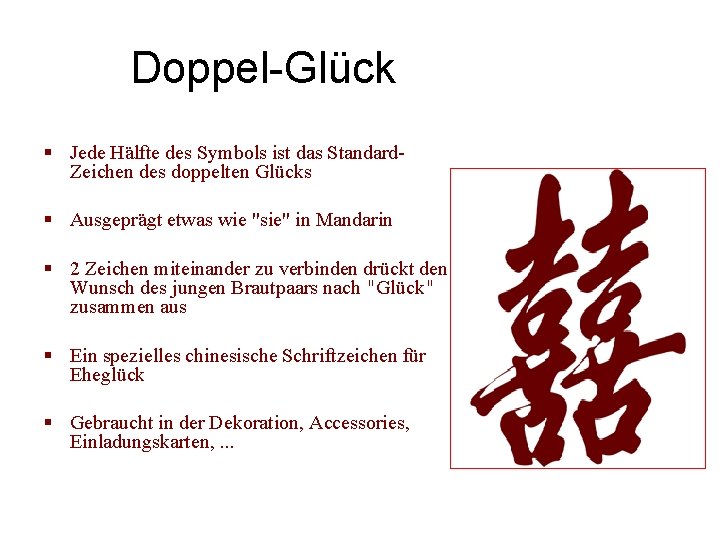 Doppel-Glück Jede Hälfte des Symbols ist das Standard. Zeichen des doppelten Glücks Ausgeprägt etwas