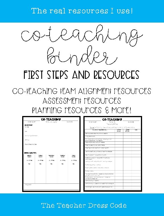 The real resources I use! co-teaching binder First steps and resources co-teaching team alignment