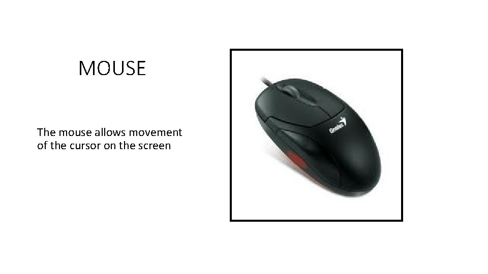 MOUSE The mouse allows movement of the cursor on the screen 