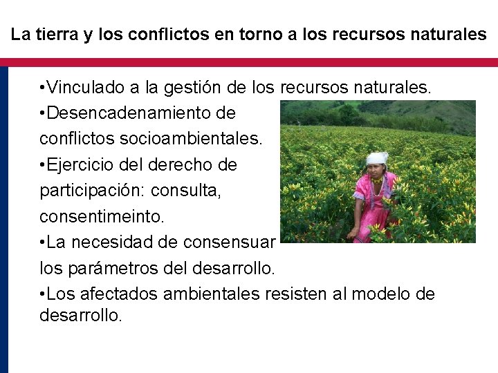 La tierra y los conflictos en torno a los recursos naturales • Vinculado a