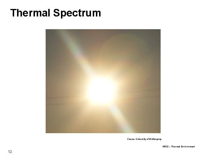 Thermal Spectrum Source: University of Wollongong W 502 – Thermal Environment 12. Thermal Spectrum Source: University of Wollongong W 502 – Thermal Environment 12.