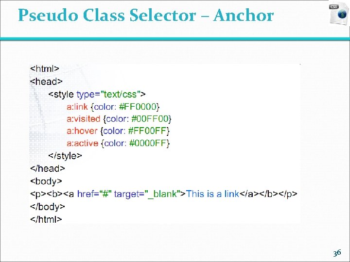 Pseudo Class Selector – Anchor 36 