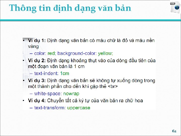 Thông tin định dạng văn bản 62 