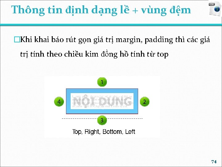 Thông tin định dạng lề + vùng đệm �Khi khai báo rút gọn giá