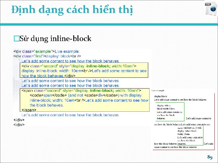 Định dạng cách hiển thị �Sử dụng inline-block 89 