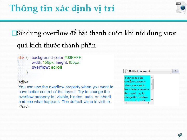 Thông tin xác định vị trí �Sử dụng overflow để bật thanh cuộn khi