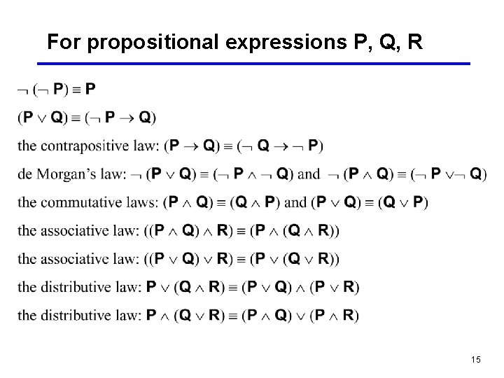 For propositional expressions P, Q, R 15 