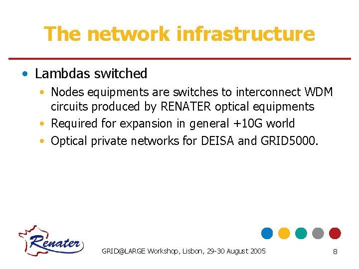 The network infrastructure • Lambdas switched • Nodes equipments are switches to interconnect WDM