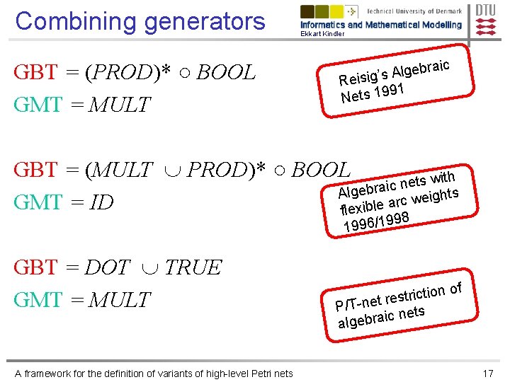 Combining generators GBT = (PROD)* ○ BOOL GMT = MULT Ekkart Kindler ebra g