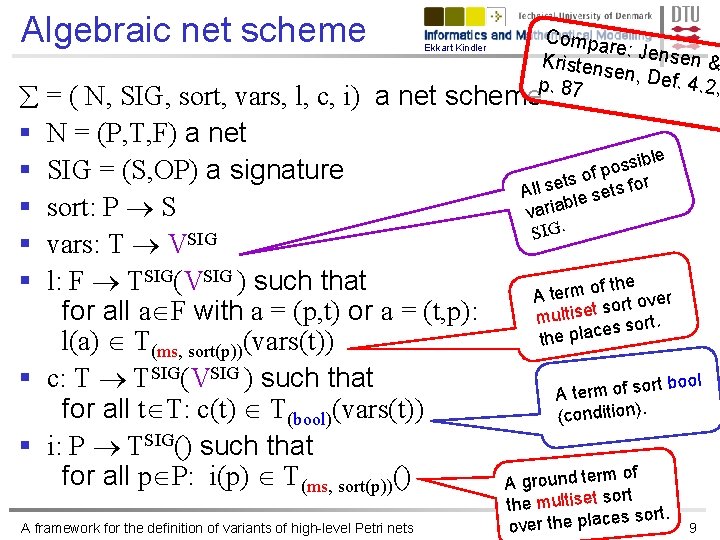 Algebraic net scheme Ekkart Kindler Compa re: Kristens Jensen & en, Def. 4. 2,