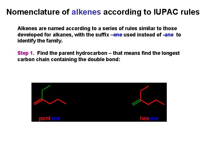 Nomenclature of alkenes according to IUPAC rules Alkenes are named according to a series