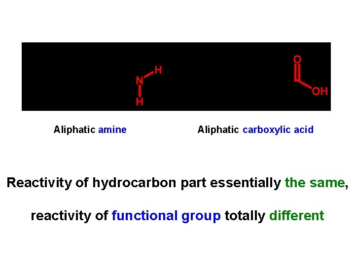Aliphatic amine Aliphatic carboxylic acid Reactivity of hydrocarbon part essentially the same, reactivity of