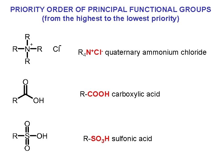 PRIORITY ORDER OF PRINCIPAL FUNCTIONAL GROUPS (from the highest to the lowest priority) R