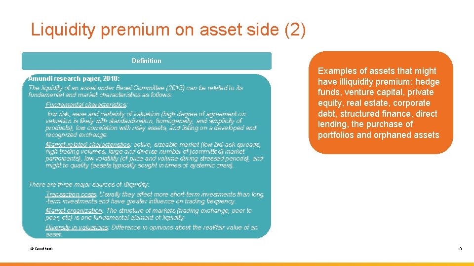 Liquidity premium on asset side (2) Definition Amundi research paper, 2018: Amundi The liquidity