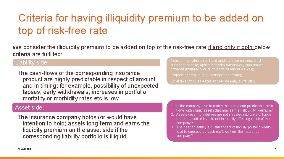 Criteria for having illiquidity premium to be added on top of risk-free rate We Criteria for having illiquidity premium to be added on top of risk-free rate We