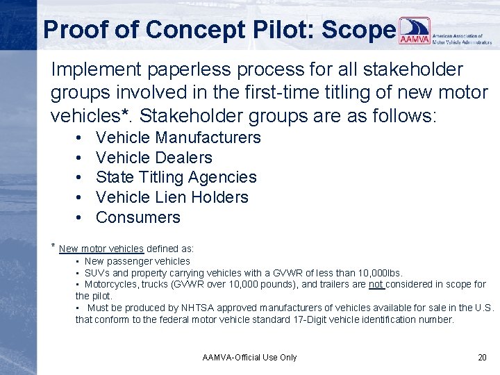 Proof of Concept Pilot: Scope Implement paperless process for all stakeholder groups involved in