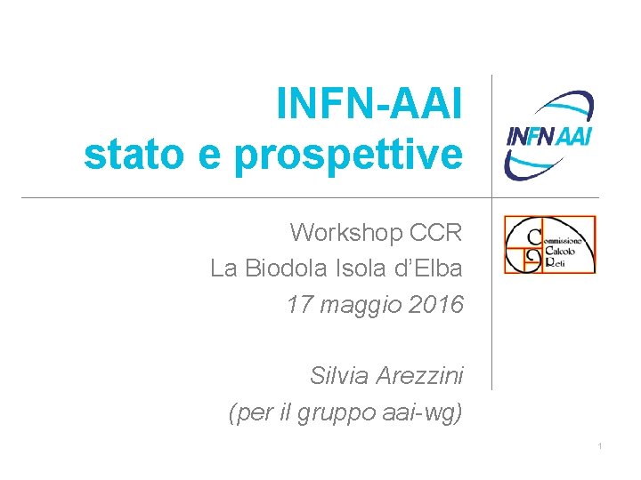 INFN-AAI stato e prospettive Workshop CCR La Biodola Isola d’Elba 17 maggio 2016 Silvia