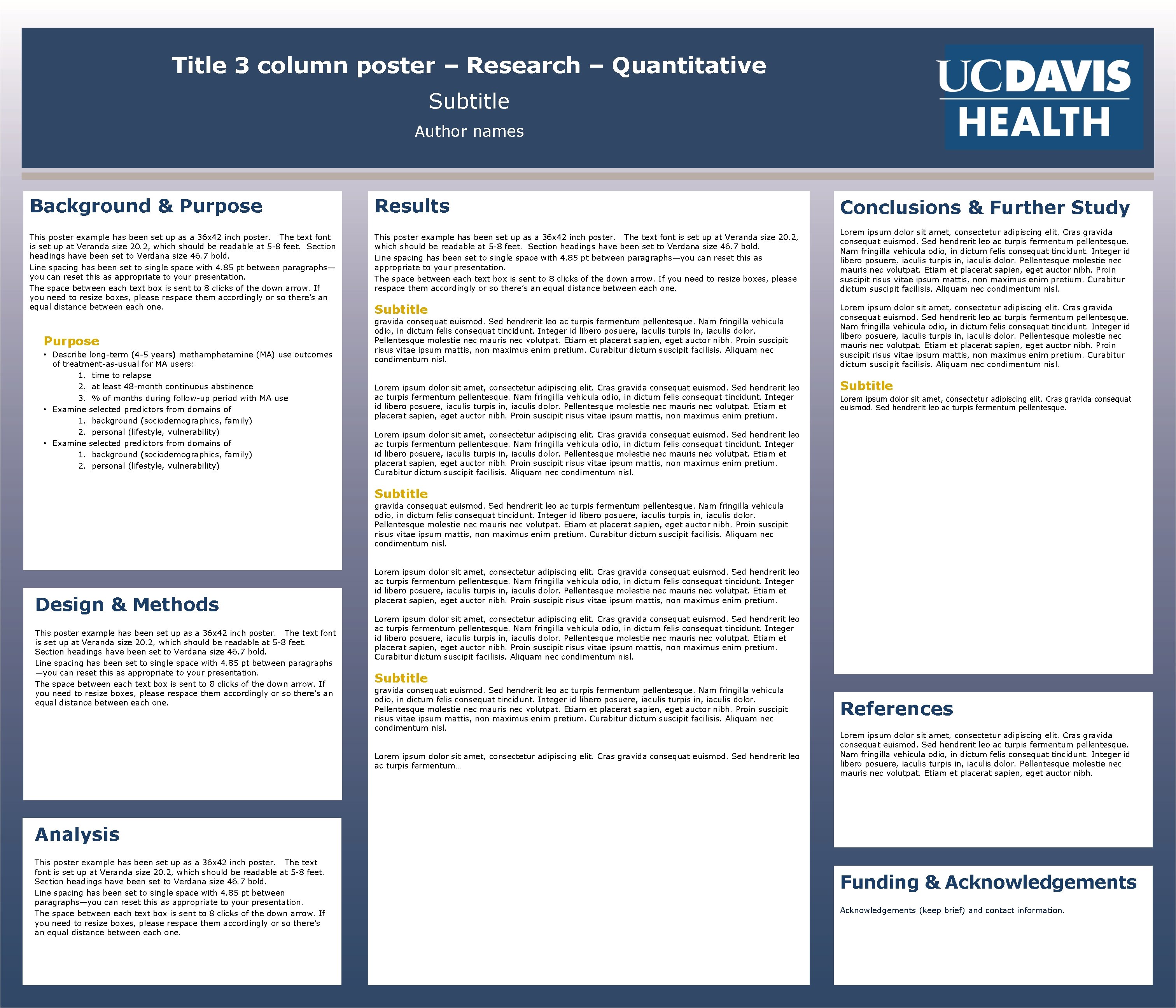 Title 3 column poster – Research – Quantitative Subtitle Author names Background & Purpose