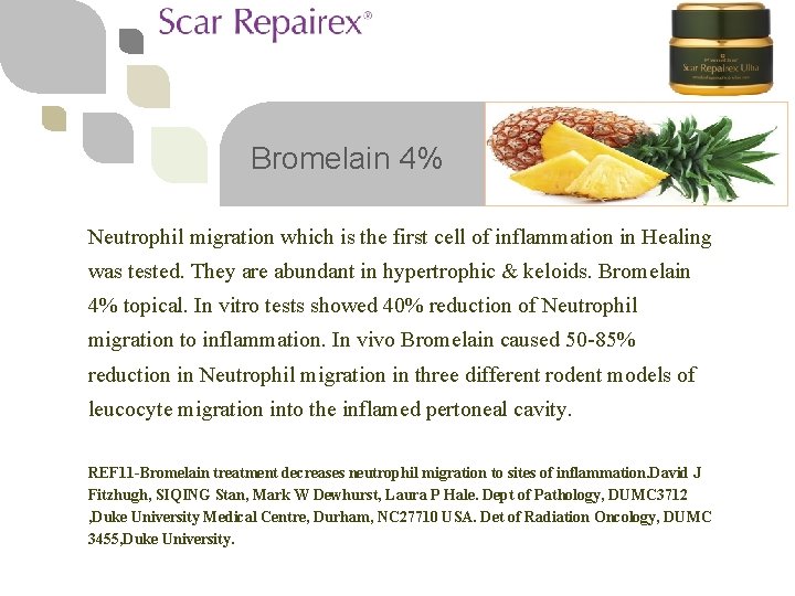 Bromelain 4% Neutrophil migration which is the first cell of inflammation in Healing was