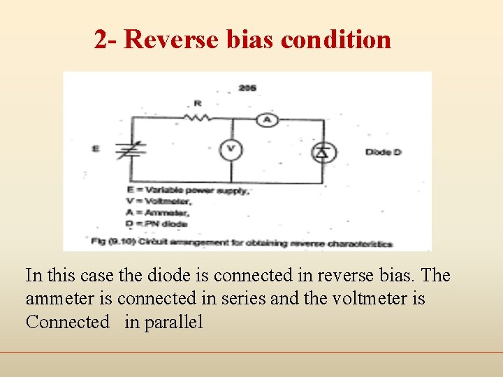 2 - Reverse bias condition In this case the diode is connected in reverse