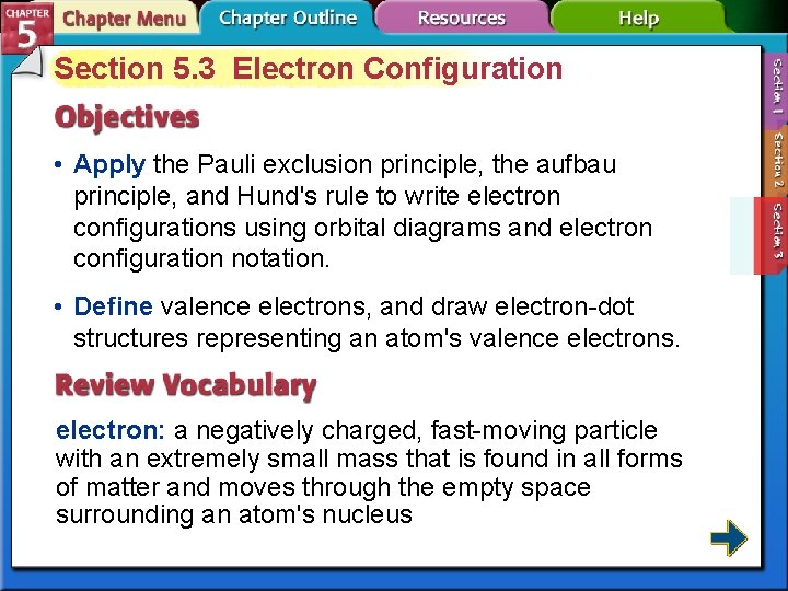 Section 5. 3 Electron Configuration • Apply the Pauli exclusion principle, the aufbau principle,