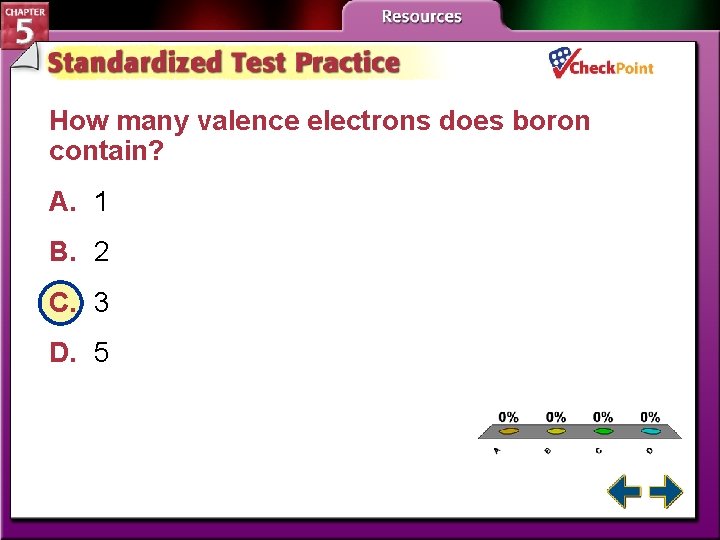 How many valence electrons does boron contain? A. 1 B. 2 C. 3 D.