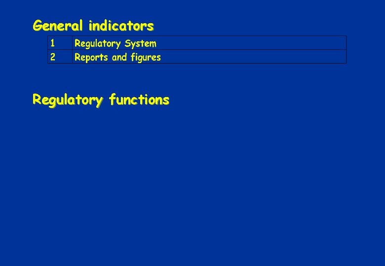 General indicators Regulatory functions 