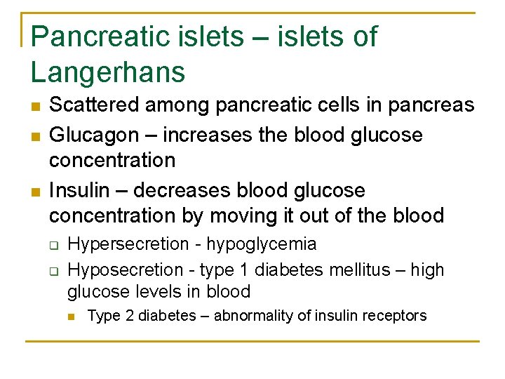 Pancreatic islets – islets of Langerhans n n n Scattered among pancreatic cells in