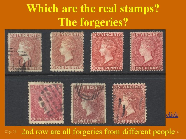 Which are the real stamps? The forgeries? click Chp. 16 2 nd row are