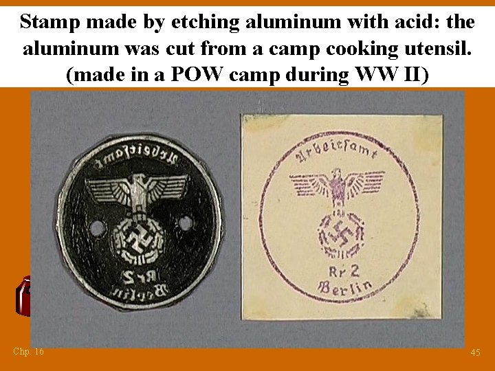 Stamp made by etching aluminum with acid: the aluminum was cut from a camp