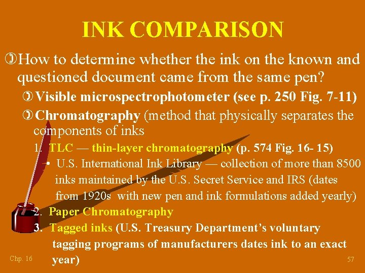 INK COMPARISON )How to determine whether the ink on the known and questioned document