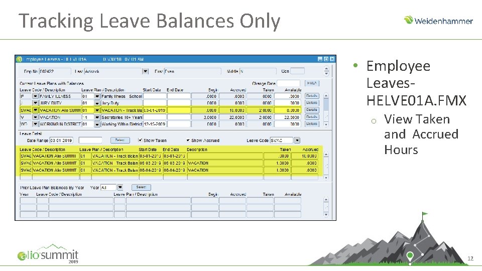 Tracking Leave Balances Only • Employee Leaves. HELVE 01 A. FMX o View Taken