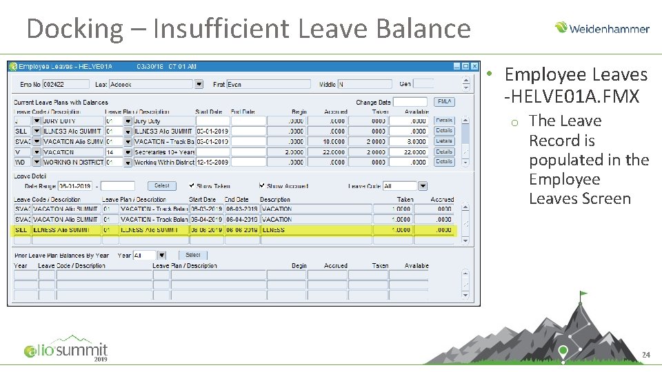 Docking – Insufficient Leave Balance • Employee Leaves -HELVE 01 A. FMX o The