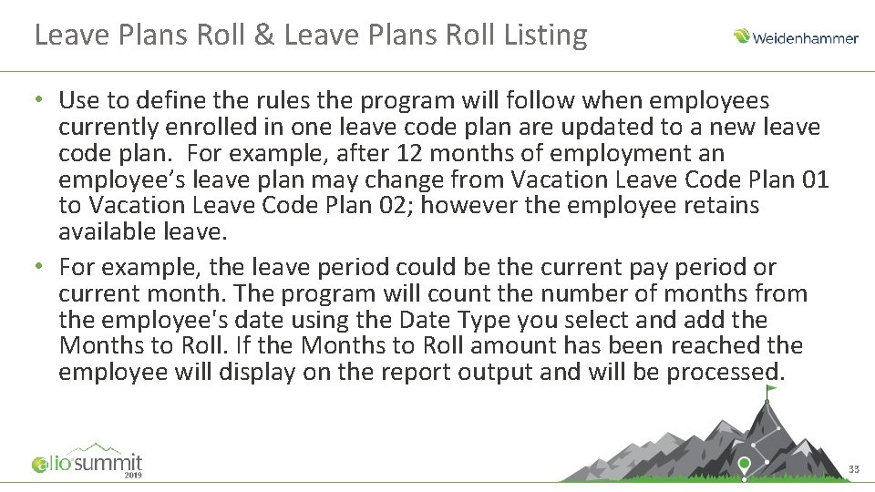 Leave Plans Roll & Leave Plans Roll Listing • Use to define the rules