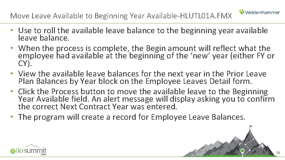 Move Leave Available to Beginning Year Available-HLUTL 01 A. FMX • Use to roll