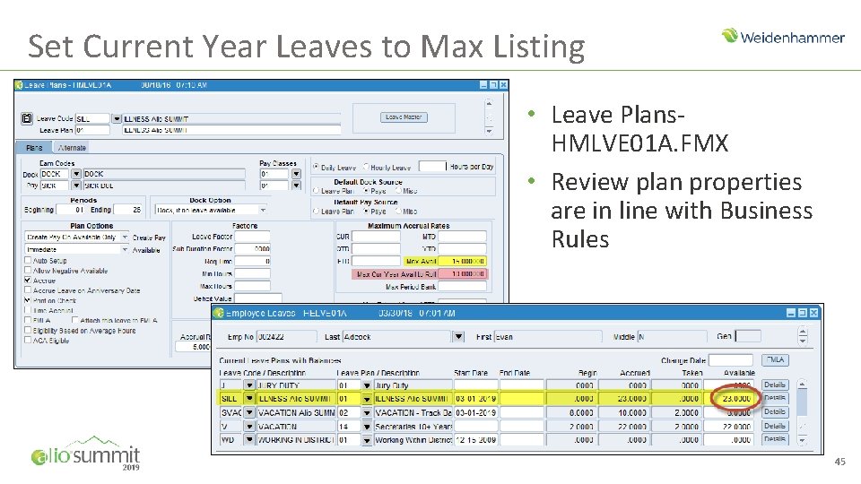 Set Current Year Leaves to Max Listing • Leave Plans. HMLVE 01 A. FMX