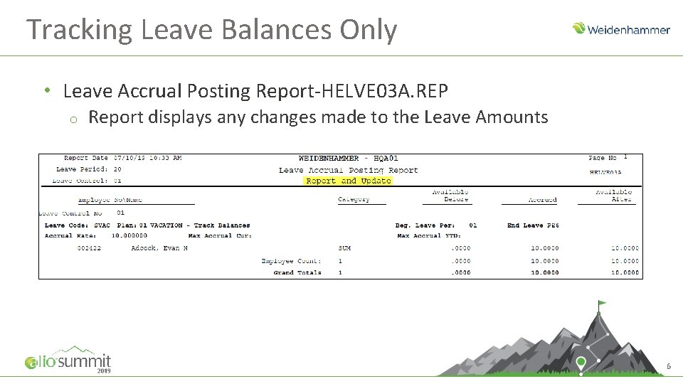 Tracking Leave Balances Only • Leave Accrual Posting Report-HELVE 03 A. REP o Report