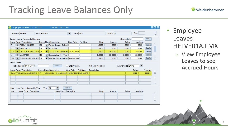 Tracking Leave Balances Only • Employee Leaves. HELVE 01 A. FMX o View Employee