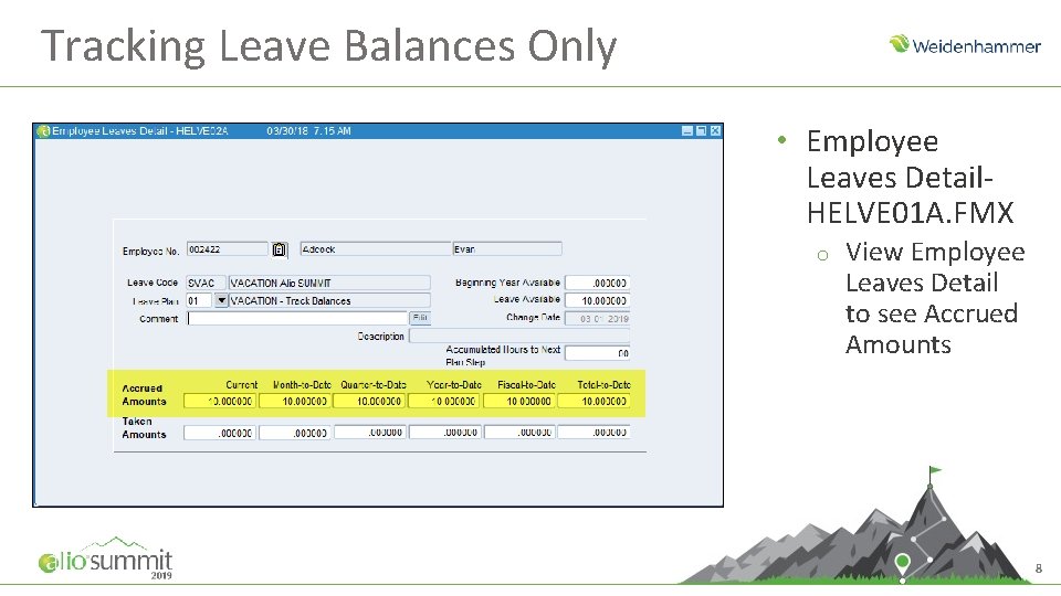 Tracking Leave Balances Only • Employee Leaves Detail. HELVE 01 A. FMX o View
