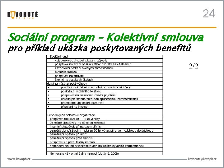 24 Sociální program – Kolektivní smlouva pro příklad ukázka poskytovaných benefitů 2/2 