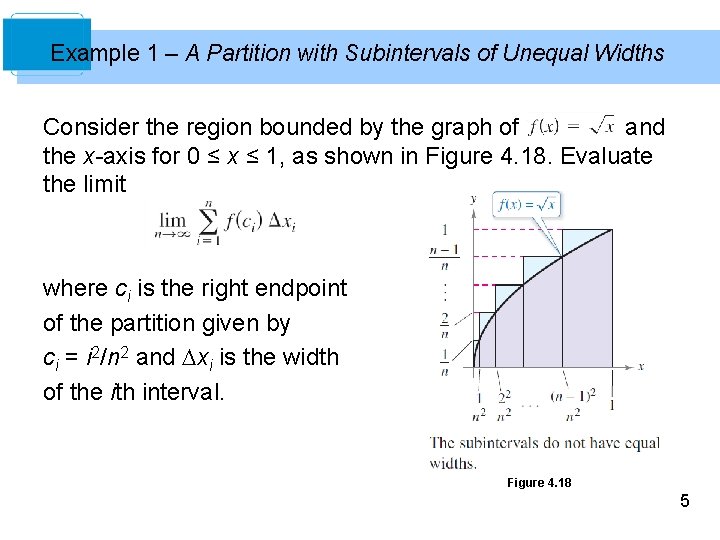 Example 1 – A Partition with Subintervals of Unequal Widths Consider the region bounded